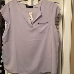 Lavender sleeveless w pocket blouse sliver accent